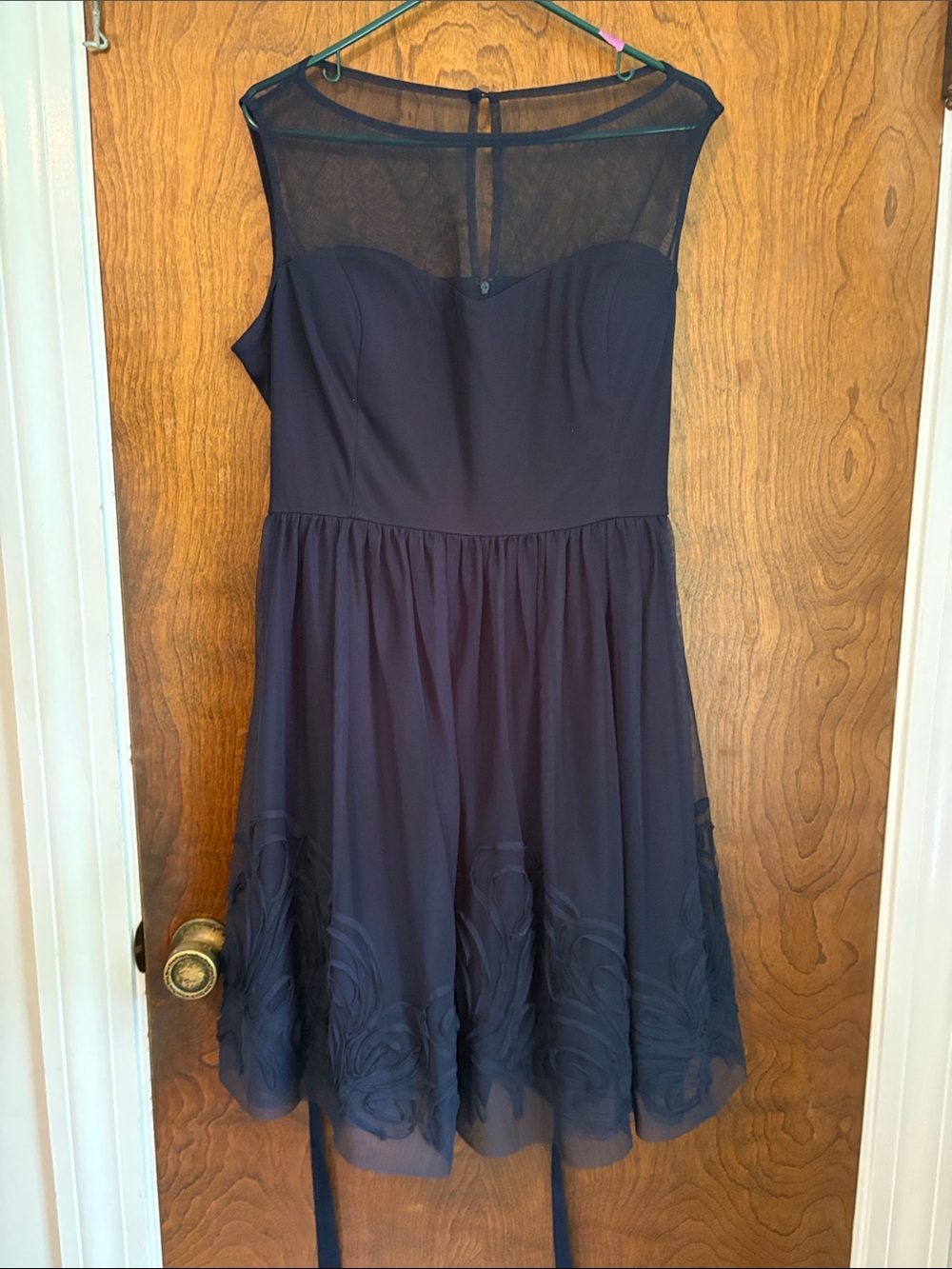 Studio Navy Mesh Yoke Floral Appliqué Party Dress